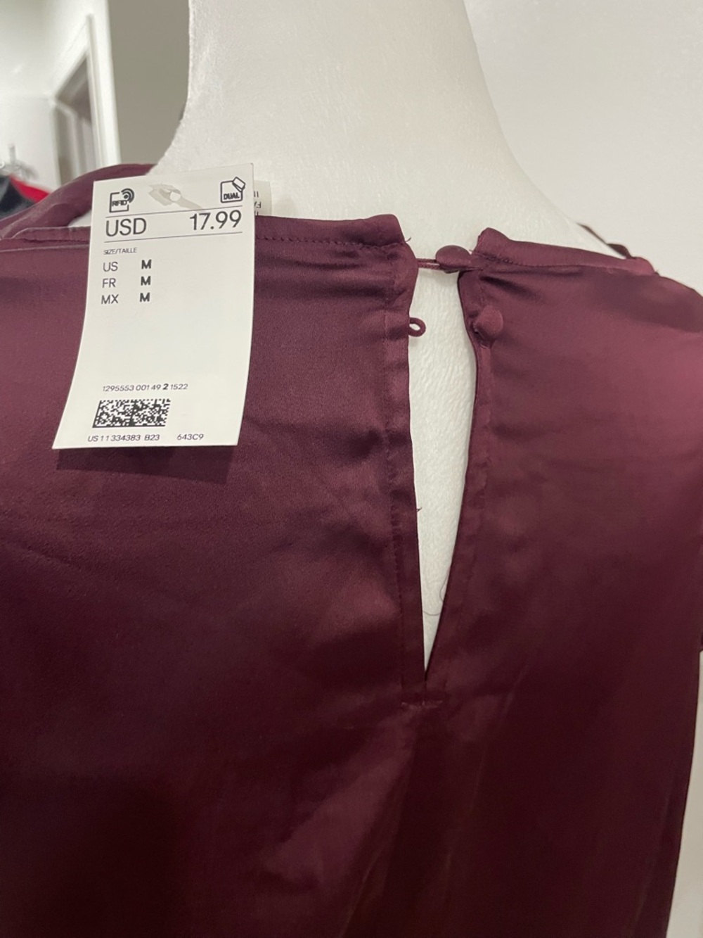 H&M Satin Burgundy Button-Back Blouse
